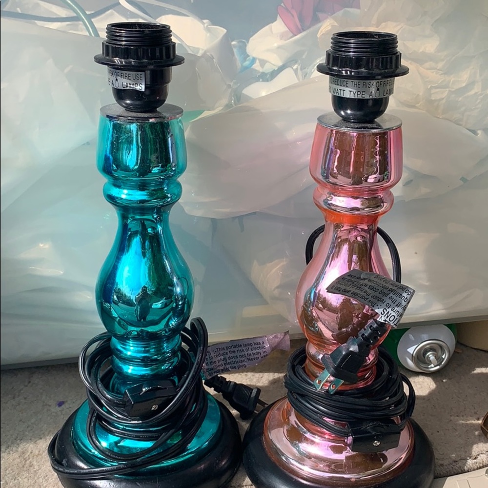 Party lamps one blue 2 greens and two pink